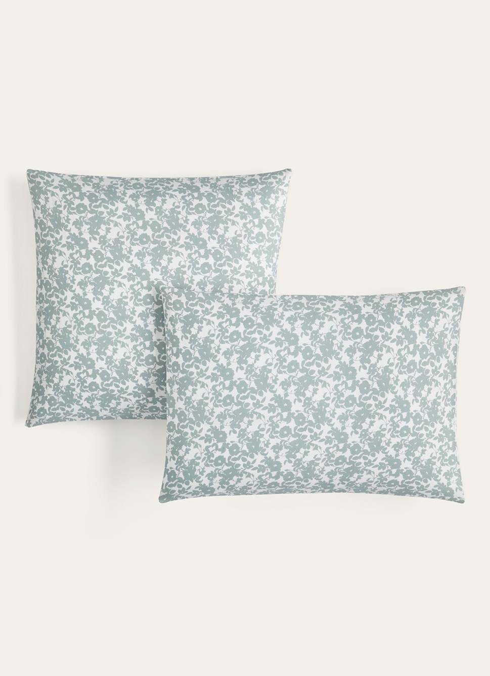 TAIE D&rsquo;OREILLER FLEURIE EN COTON BCI VERT DE GRIS