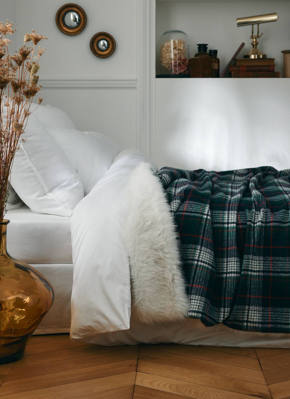 PLAID TARTAN ET FOURRURE CLAN MARINE