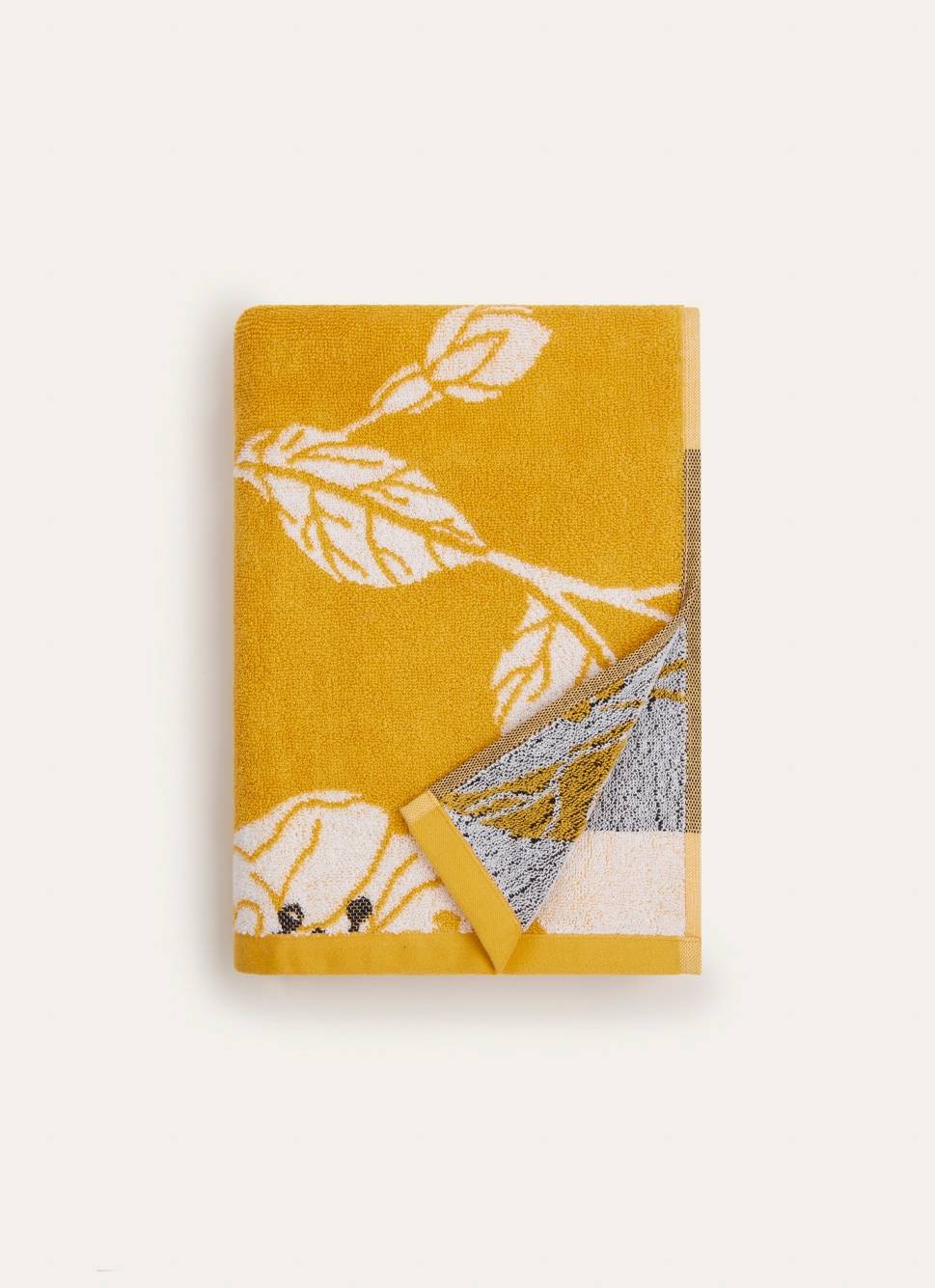 DRAP DE DOUCHE JACQUARD À GRAND MOTIF FLORAL JAUNE