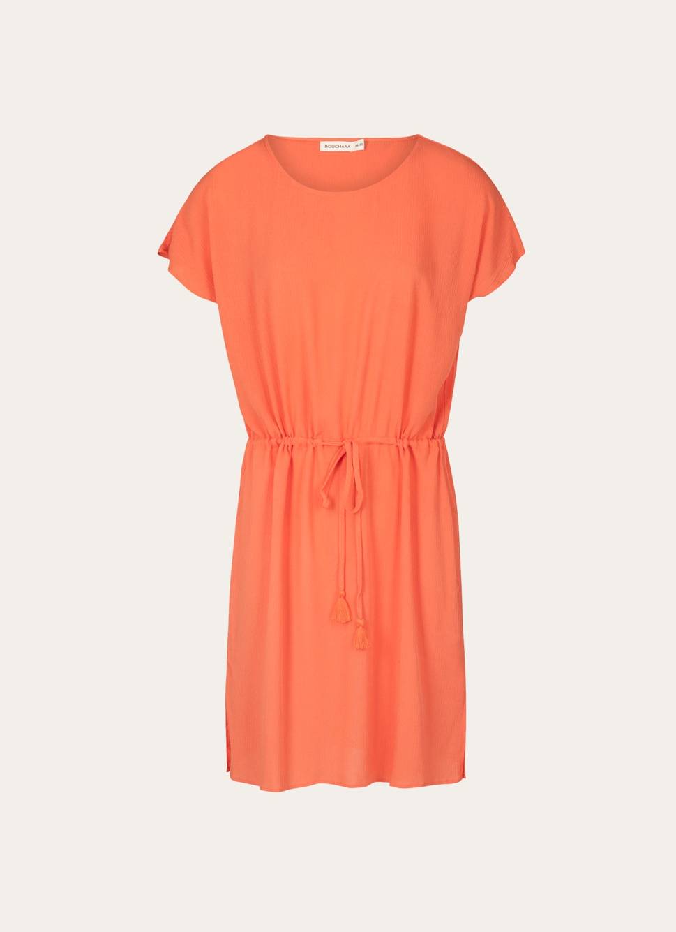ROBE EN VISCOSE AVEC CEINTURE À POMPONS SAUMON