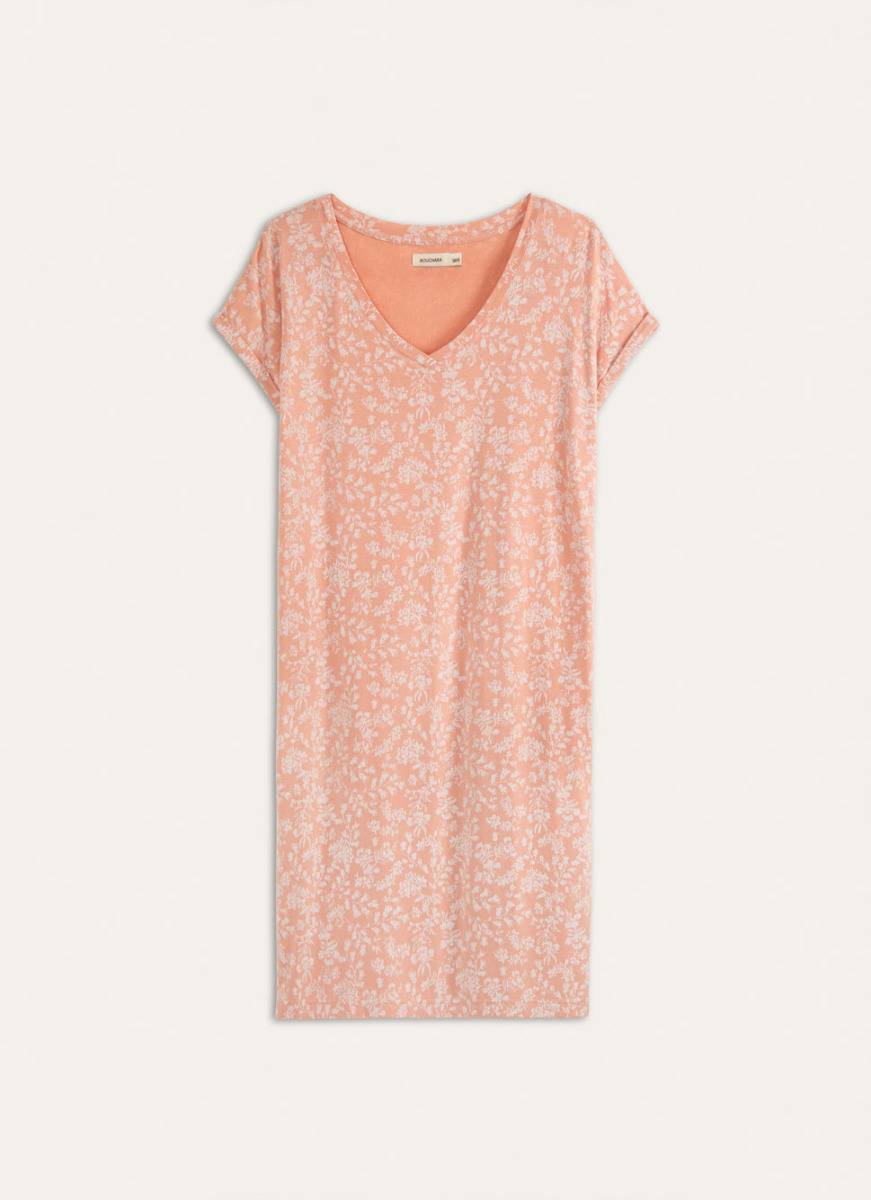 CHEMISE DE NUIT LONGUE ÉCRU IKAT CORAIL