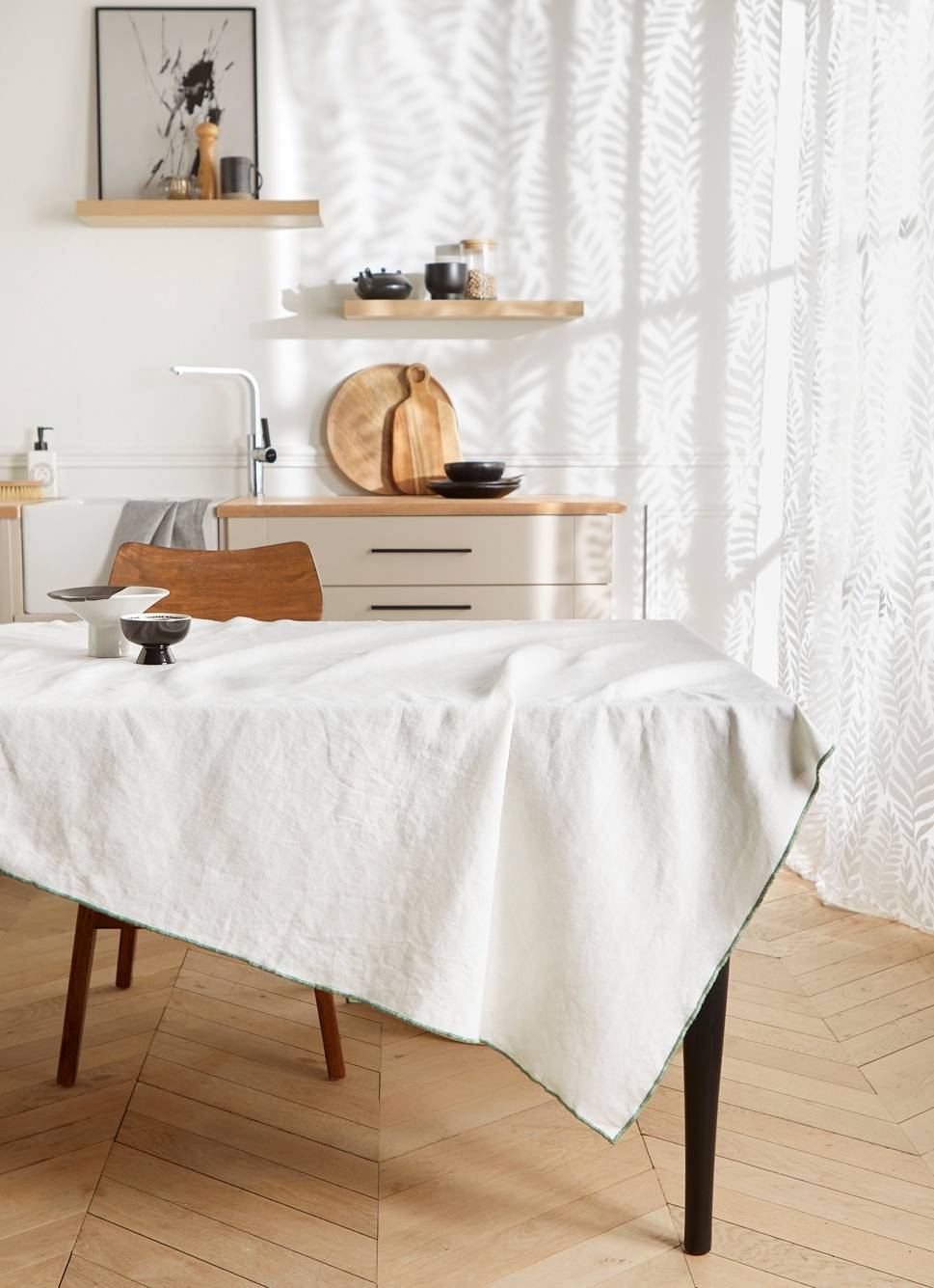 NAPPE COTON LIN FINITION BOURDON LAIT VERT THYM