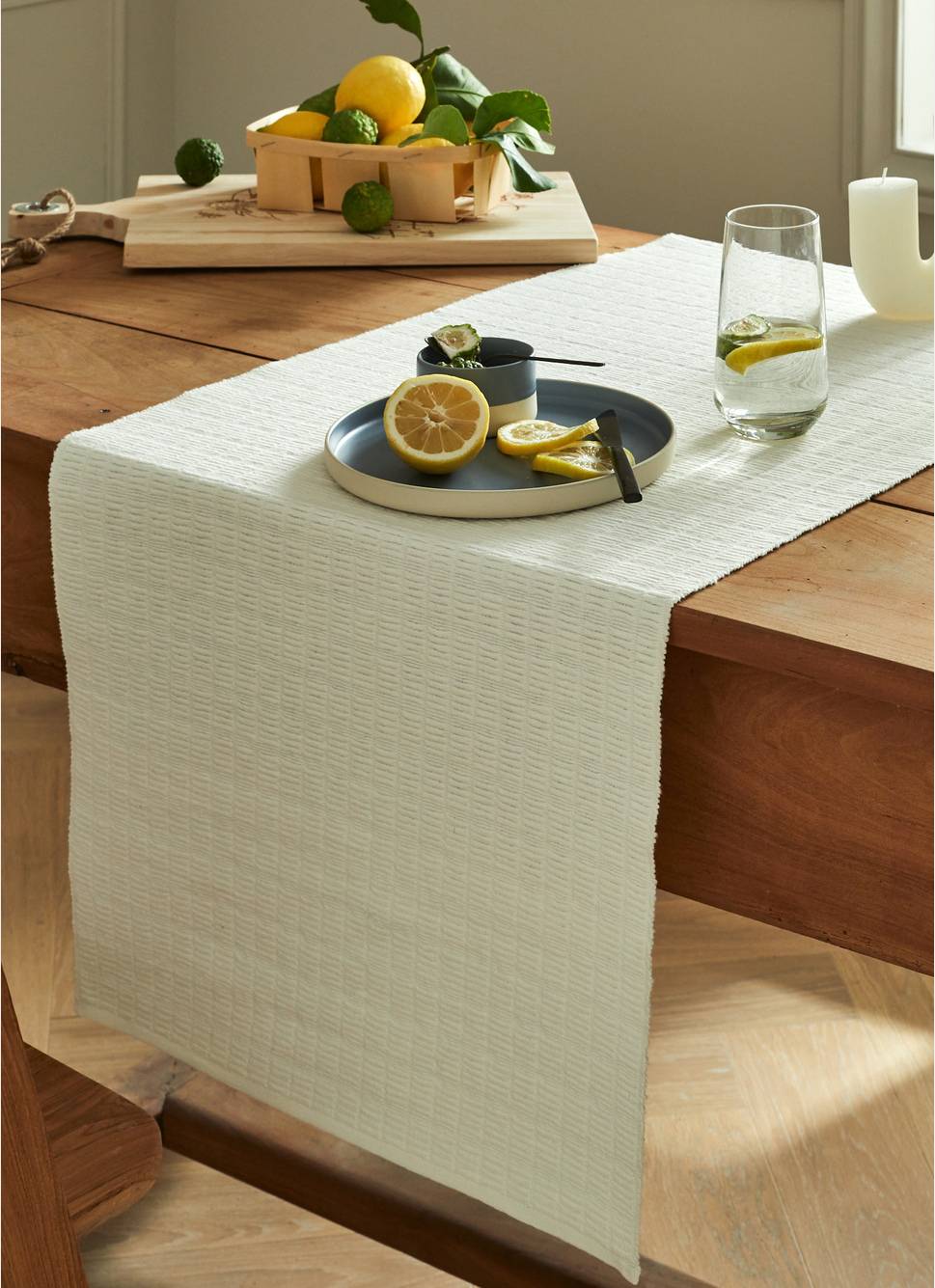 CHEMIN DE TABLE EN COTON AVEC TISSAGE CÔTELÉ ÉCRU