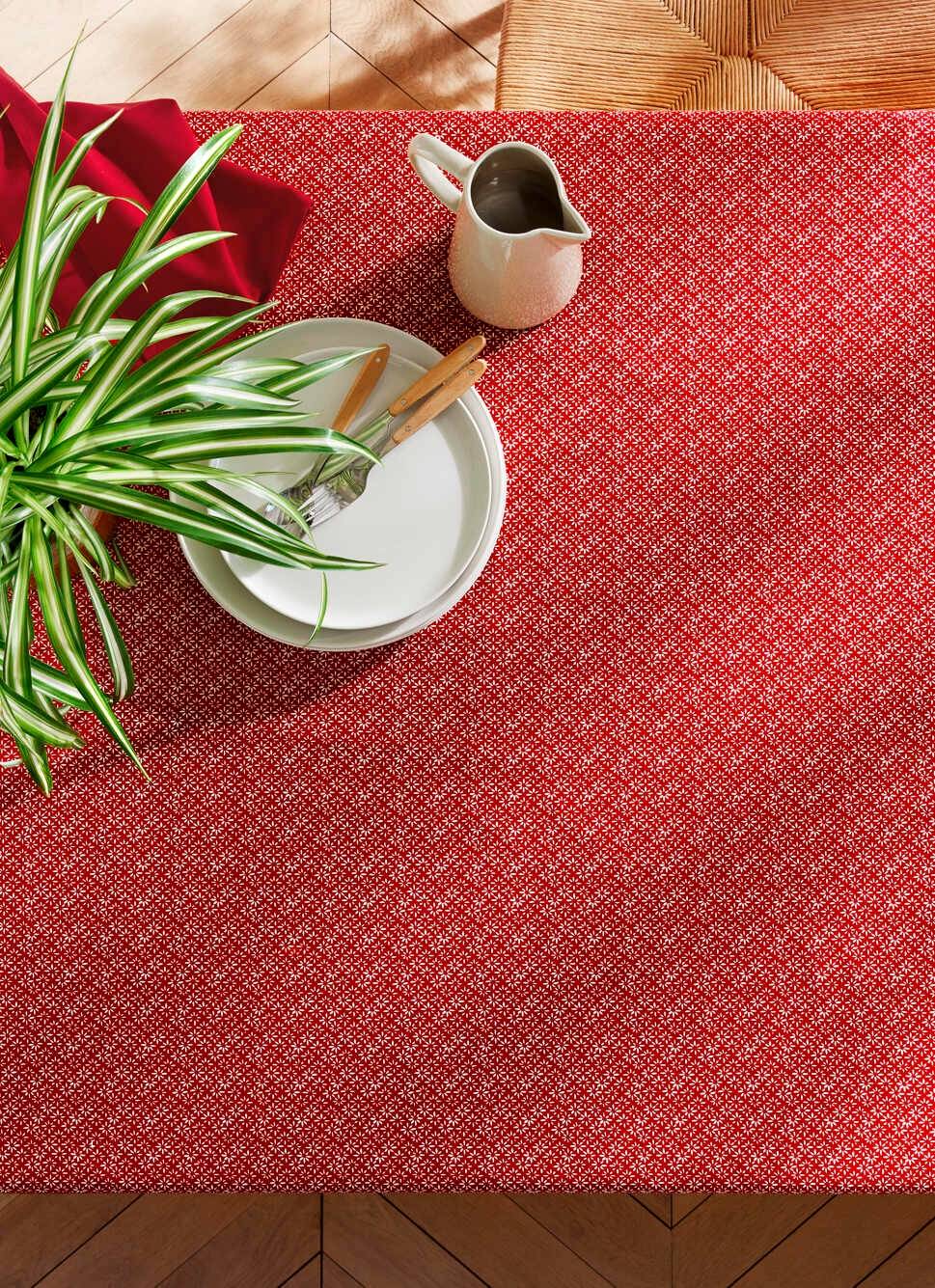 NAPPE EN COTON ENDUIT IMPRIMÉ PETITES FLEURS rouge