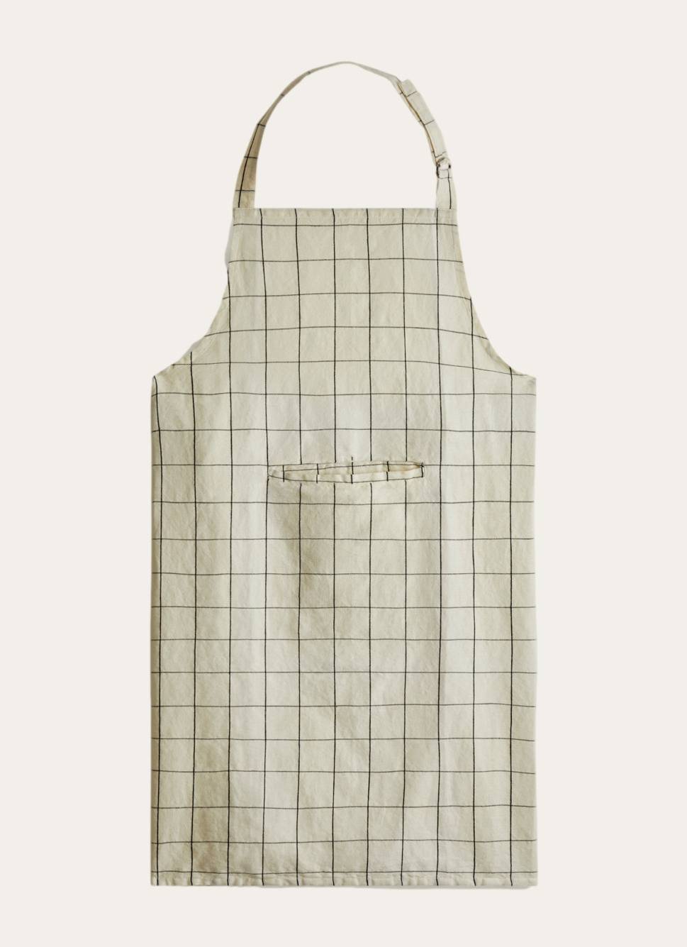 TABLIER EN COTON ET LIN À CARREAUX ÉCRU