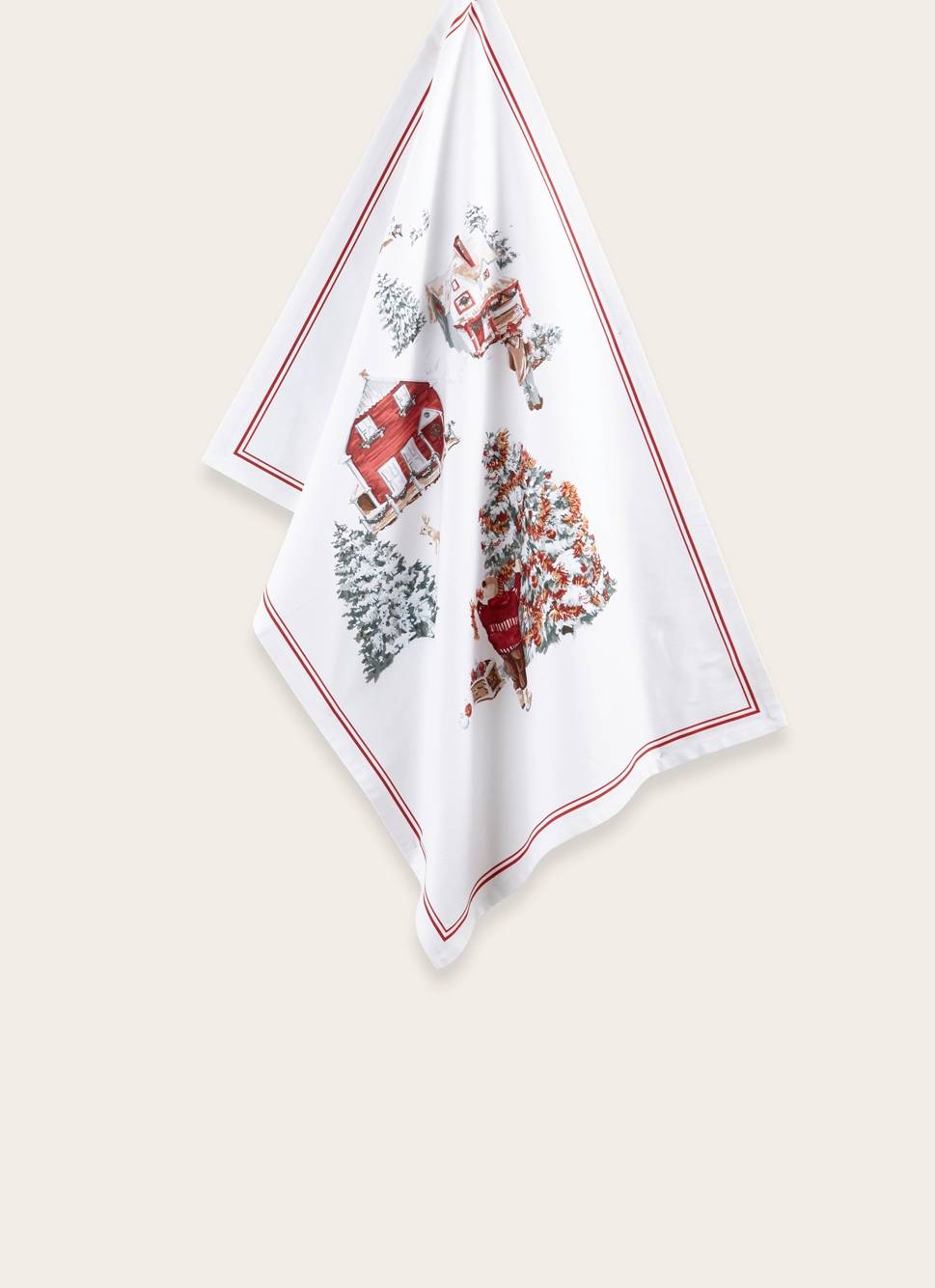 TORCHON SCÈNE DE NOËL MULTI GUIRLANDE