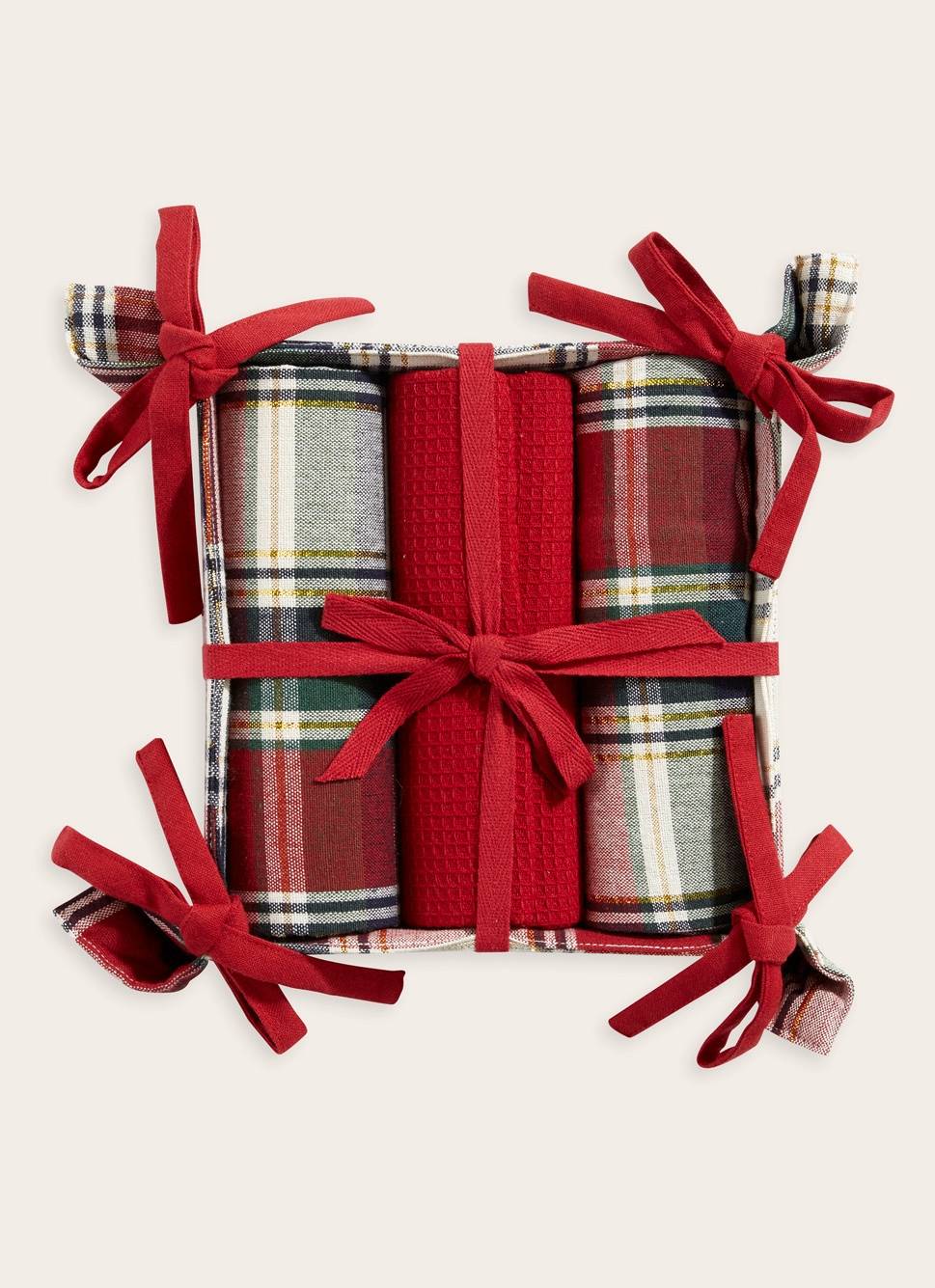 SAC DE 3 TORCHONS TARTAN BRILL rouge