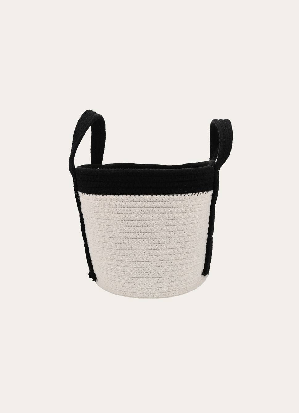 PANIER EN CORDES DE COTON BICOLORE AVEC ANSES BLANC/NOIR