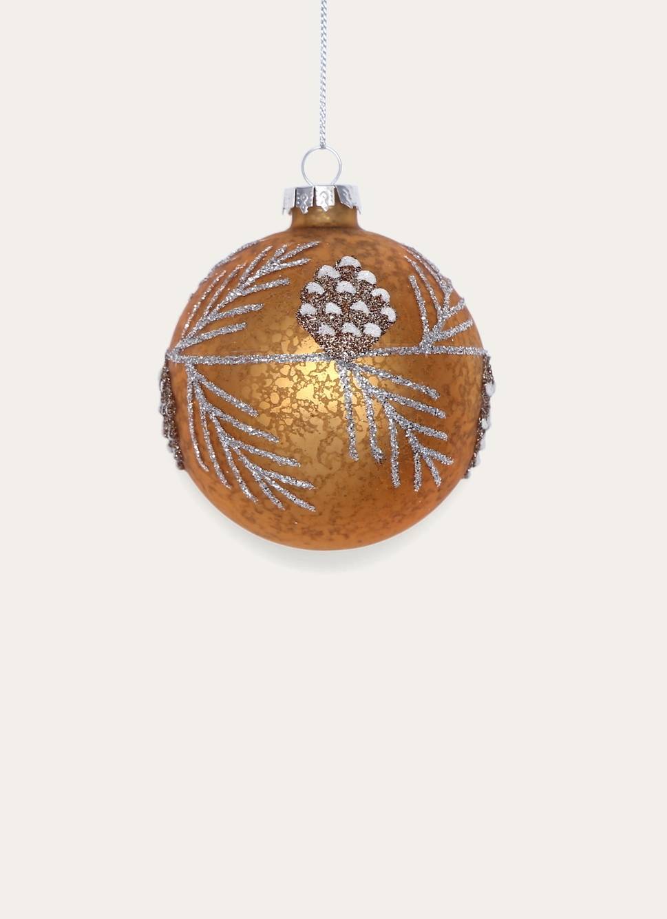 BOULE FANTAISIE MOTIFS POMMES DE PIN ET BRANCHES BRONZE