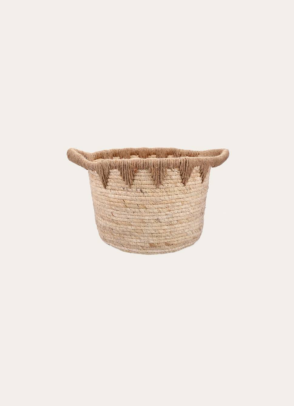 PETIT PANIER EN FIBRES NATURELLES AVEC ANSES BEIGE/BRUN