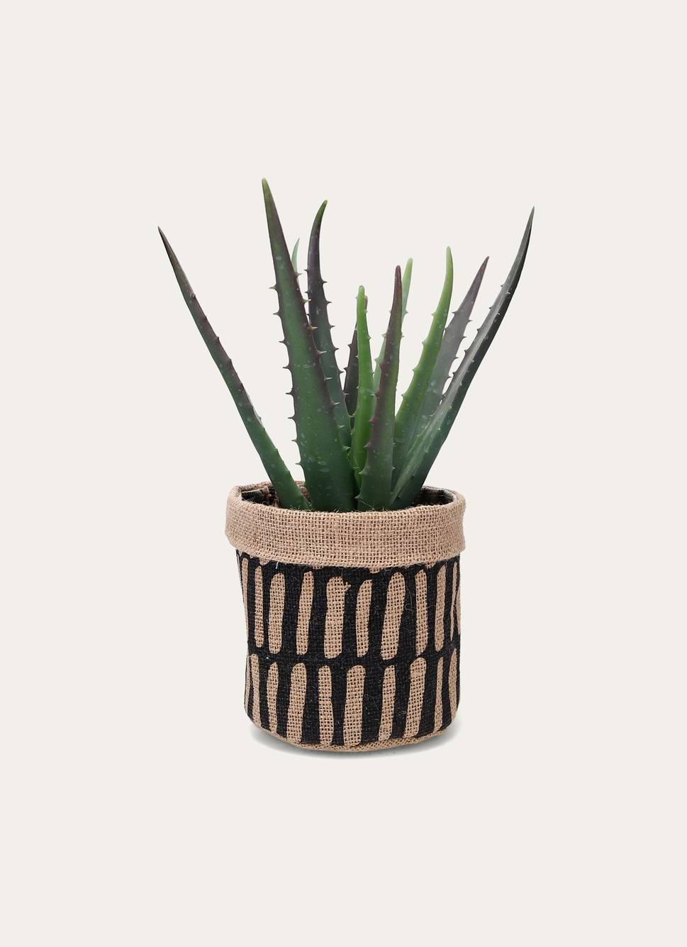 ALOE VERA ARTIFICIEL AVEC POT EN JUTE TRAITS NOIR-BEIGE/VERT