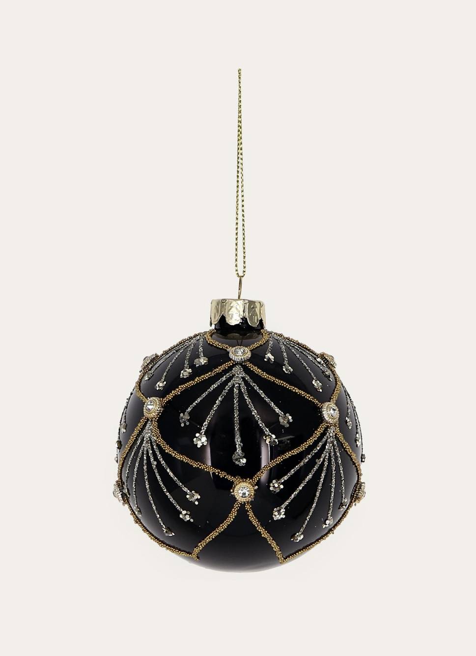 BOULE EN VERRE PAILLETTES ET STRASS NOIR