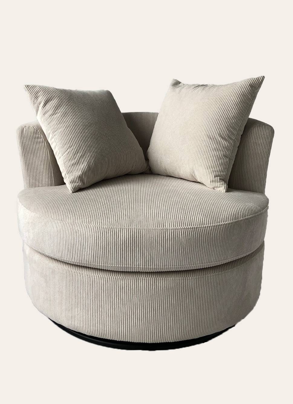 FAUTEUIL PIVOTANT AVEC 2 COUSSINS ÉCRU
