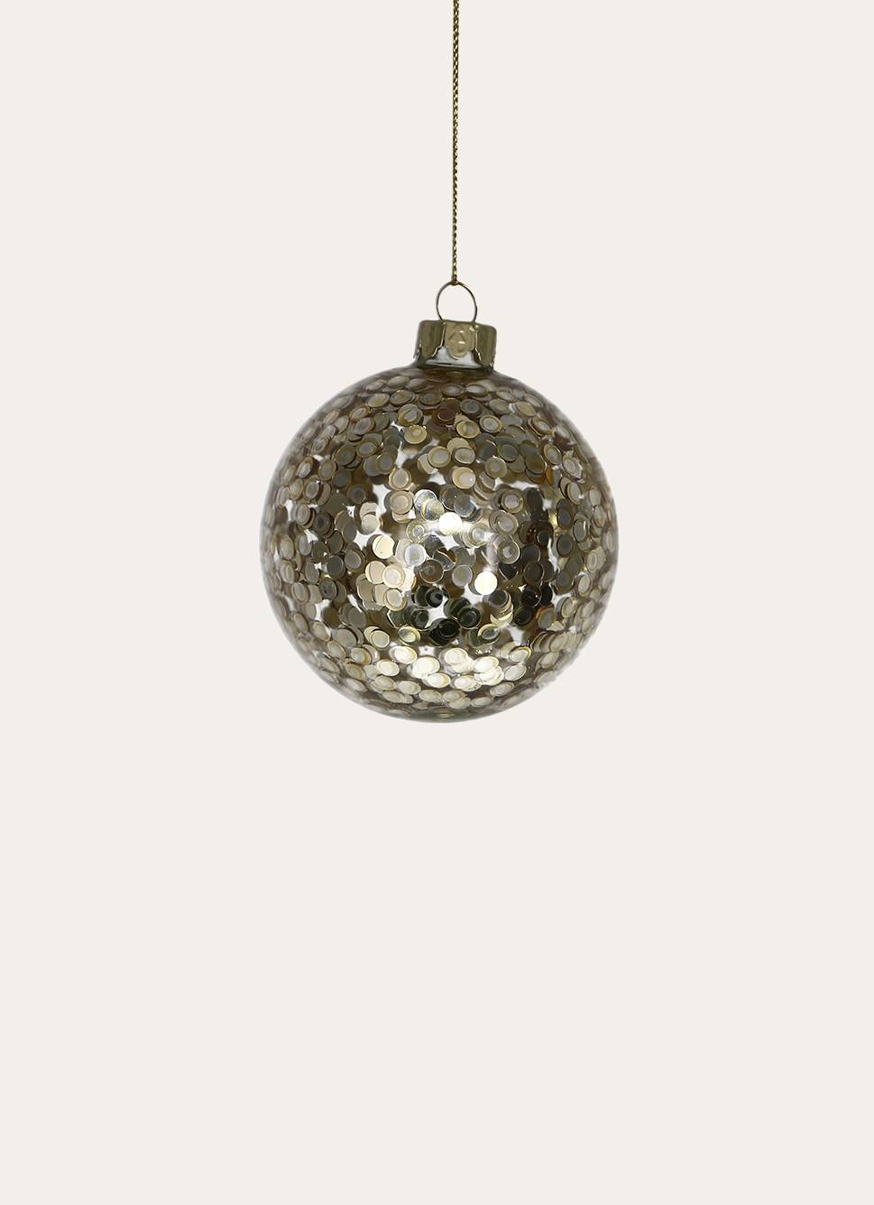 BOULE EN VERRE DECORÉE DE SEQUINS PLATINE