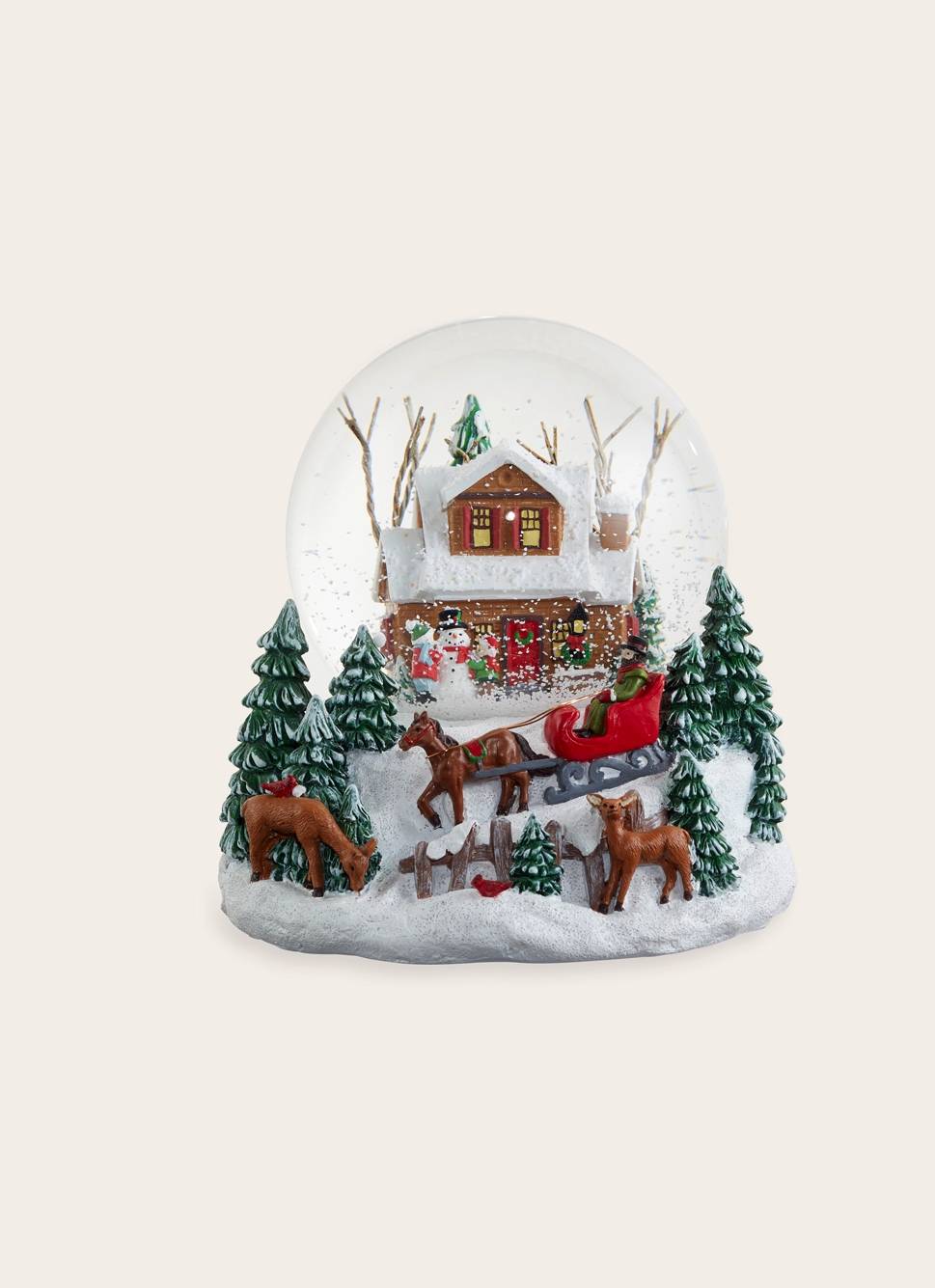 BOULE À NEIGE SCÈNE DE NOËL AVEC TRAINEAU BLANC