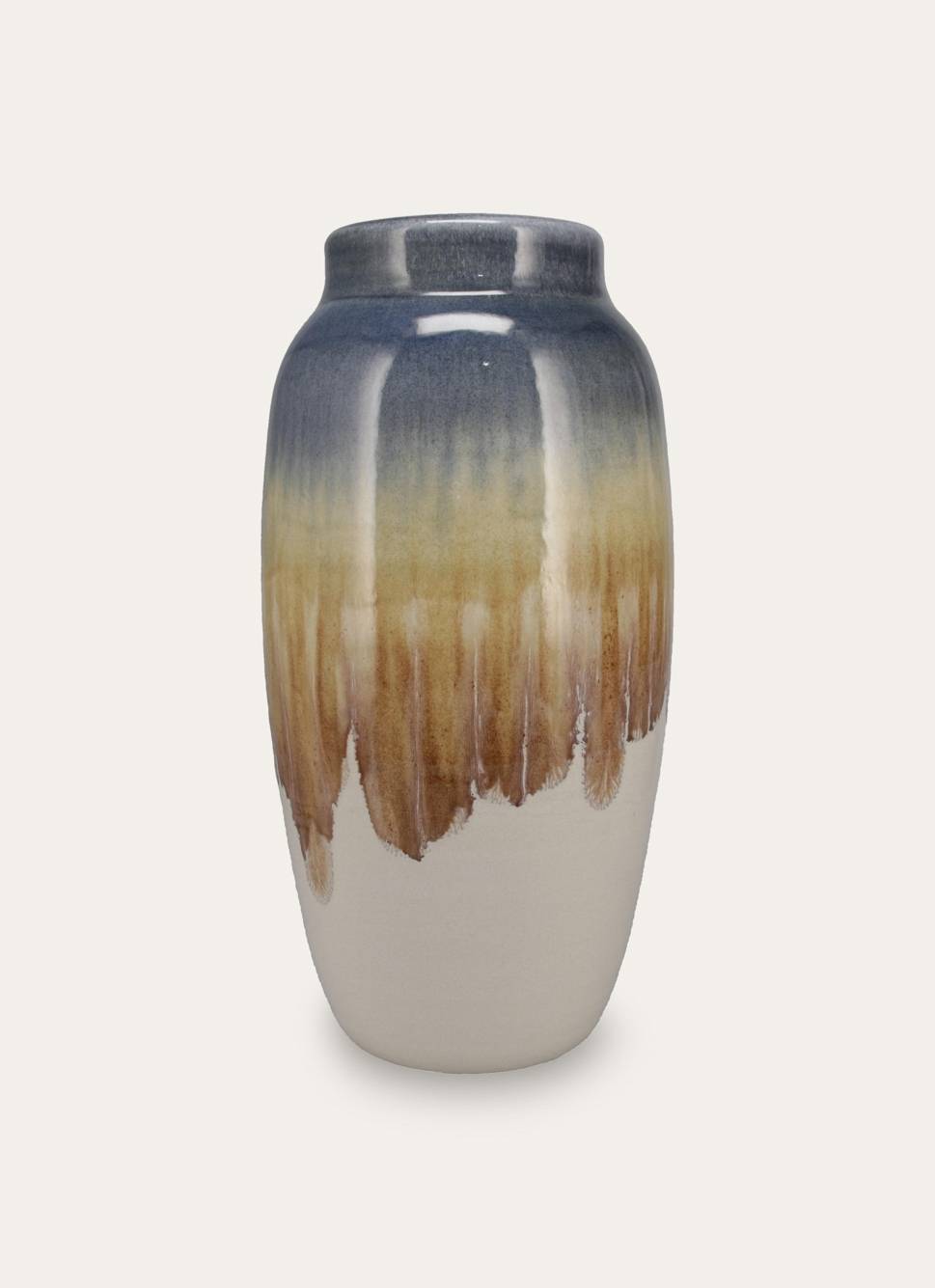 GRAND VASE EN FAÏENCE ÉMAILLÉE BLANC/BLEU GRISE/BRUN