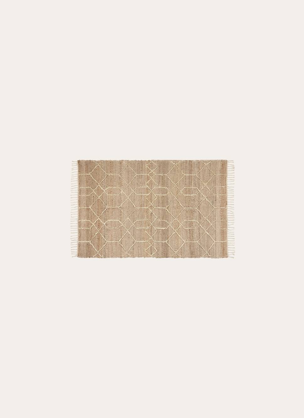 TAPIS EN JUTE À MOTIFS HEXAGONAUX TISSÉS NATUREL/IVOIRE