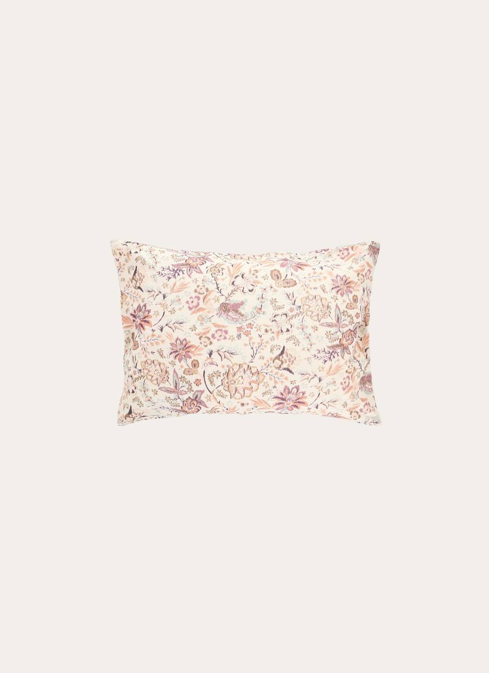COUSSIN IMPRIMÉ FLEURS INDIENNES 50X70 ÉCRU / ROSE