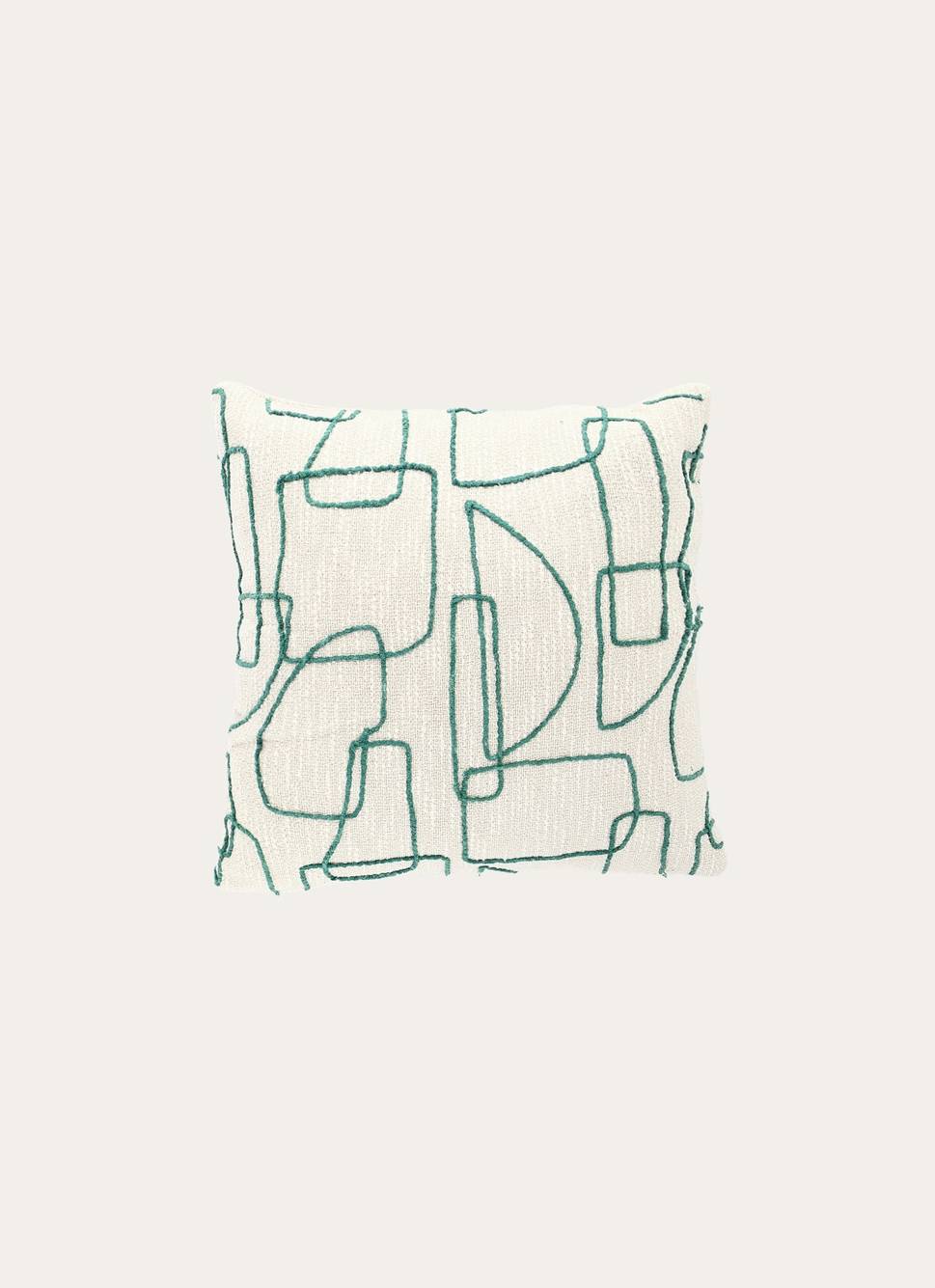 HOUSSE DE COUSSIN AVEC BRODERIE AU TRAIT 40X40 VERT BLANC