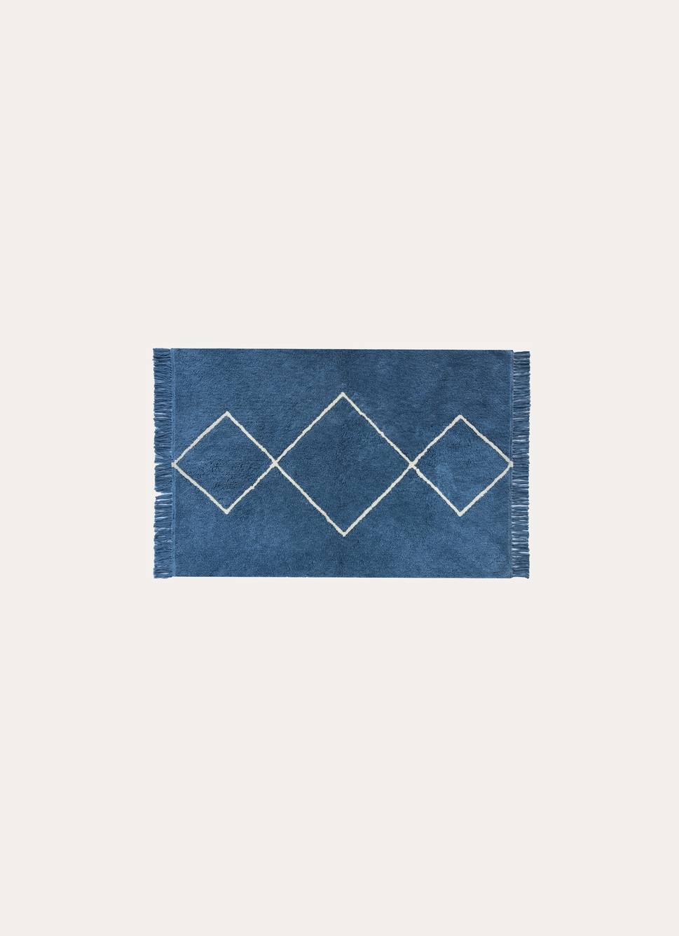 TAPIS EN COTON À FRANGES STYLE BERBÈRE BLEU/BLANC