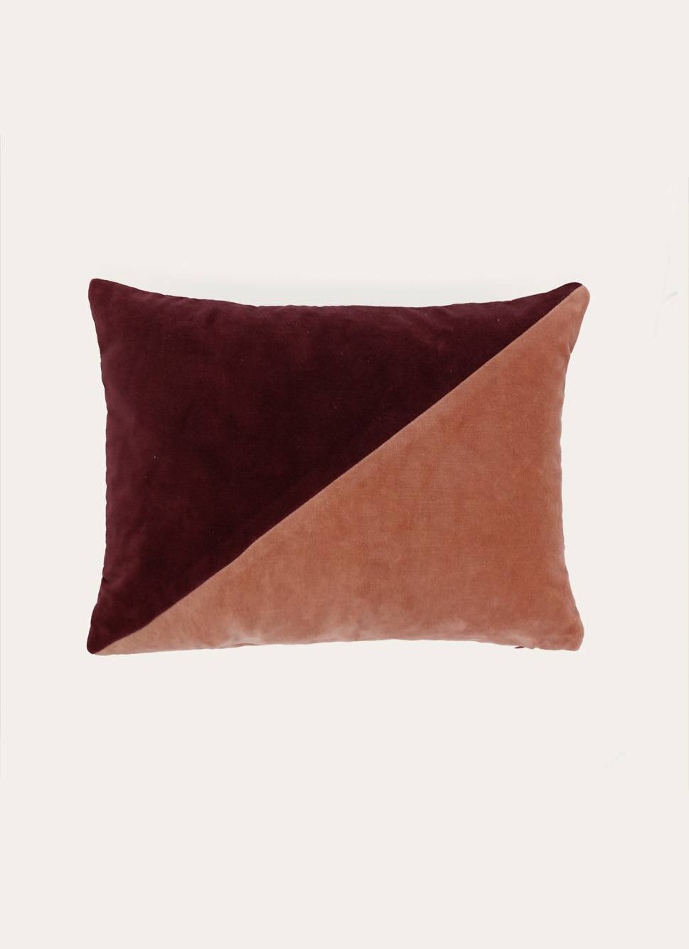 COUSSIN VELOURS BICOLORE BORDEAUX / BEIGE