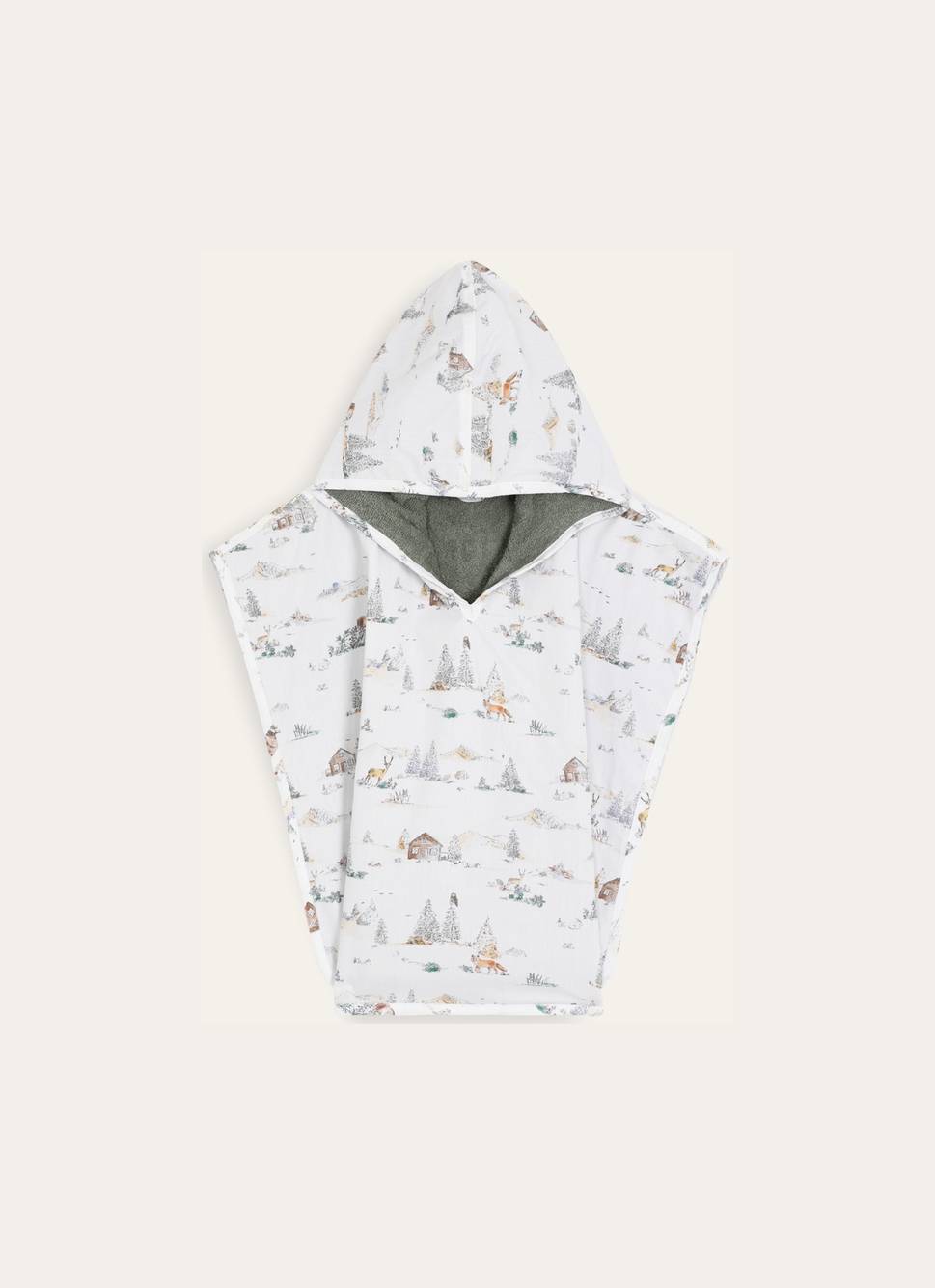 PONCHO DE BAIN EN COTON ÉPONGE IMPRIMÉ FORÊT 350GR vert