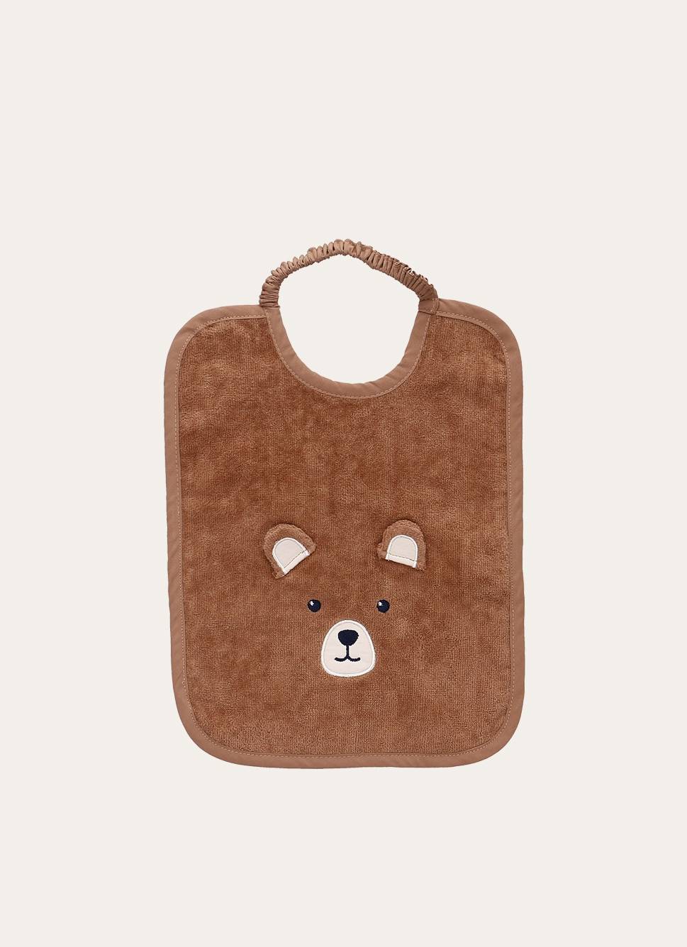 BAVOIR EN COTON ÉPONGE TÊTE D&rsquo;OURS AVEC OREILLES MARRON