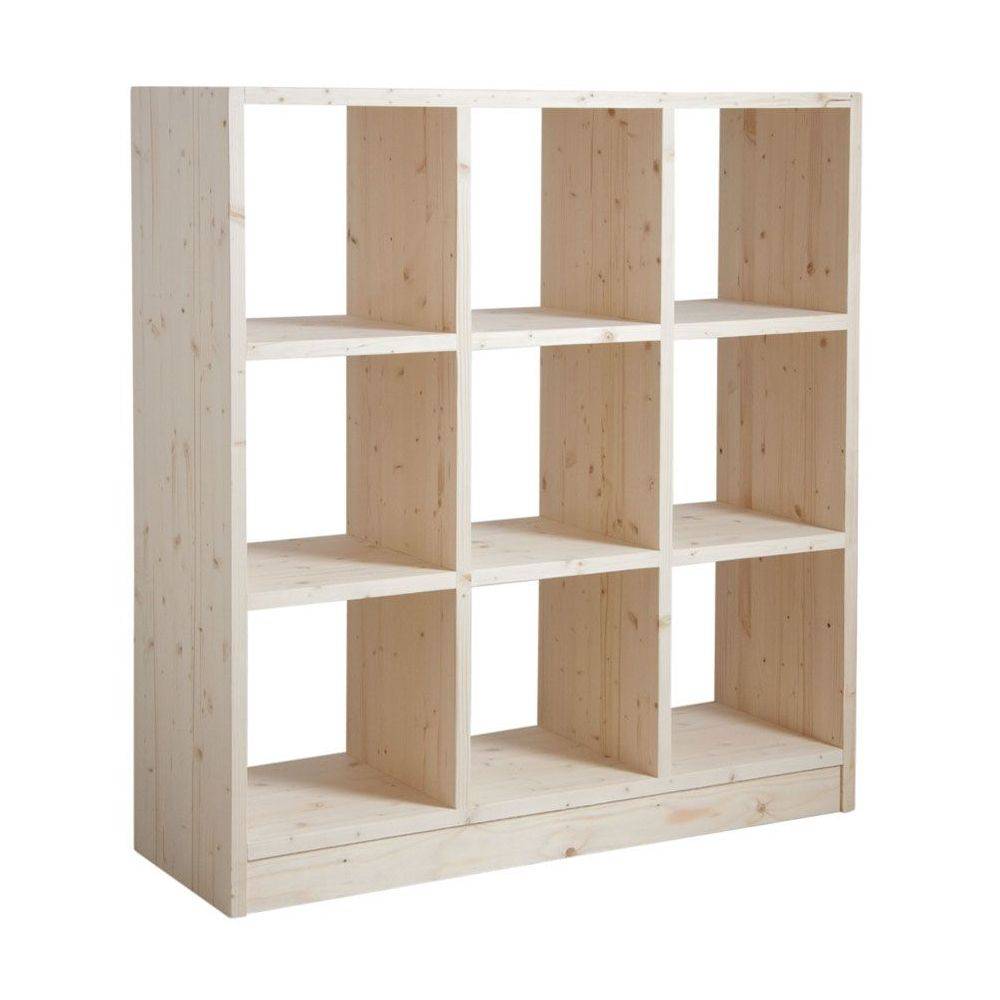 Bibliothèque 9 cases en épicéa brut