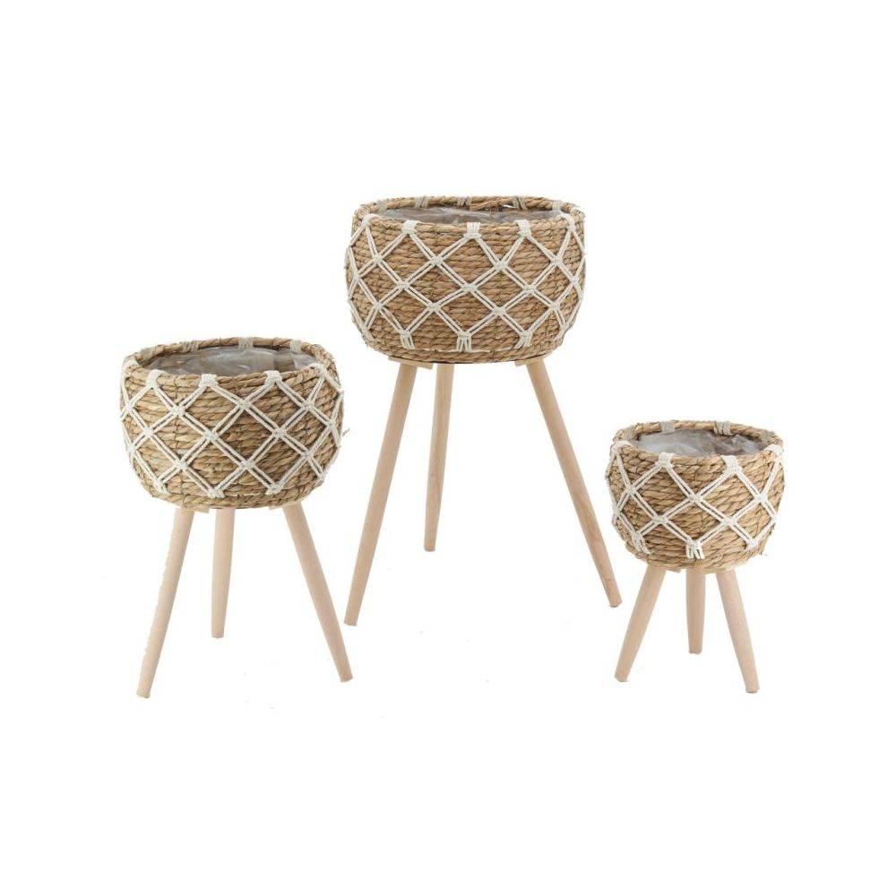 Cache-pots en jonc sur pieds (lot de 3)