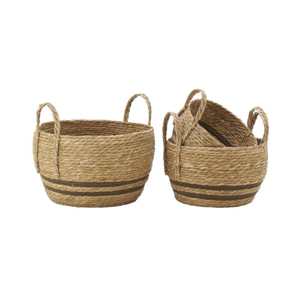 Cache-pots en jonc naturel et coton brun (Boule)