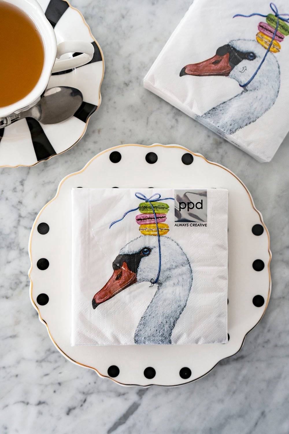 Serviettes de table petit format cygne gourmet