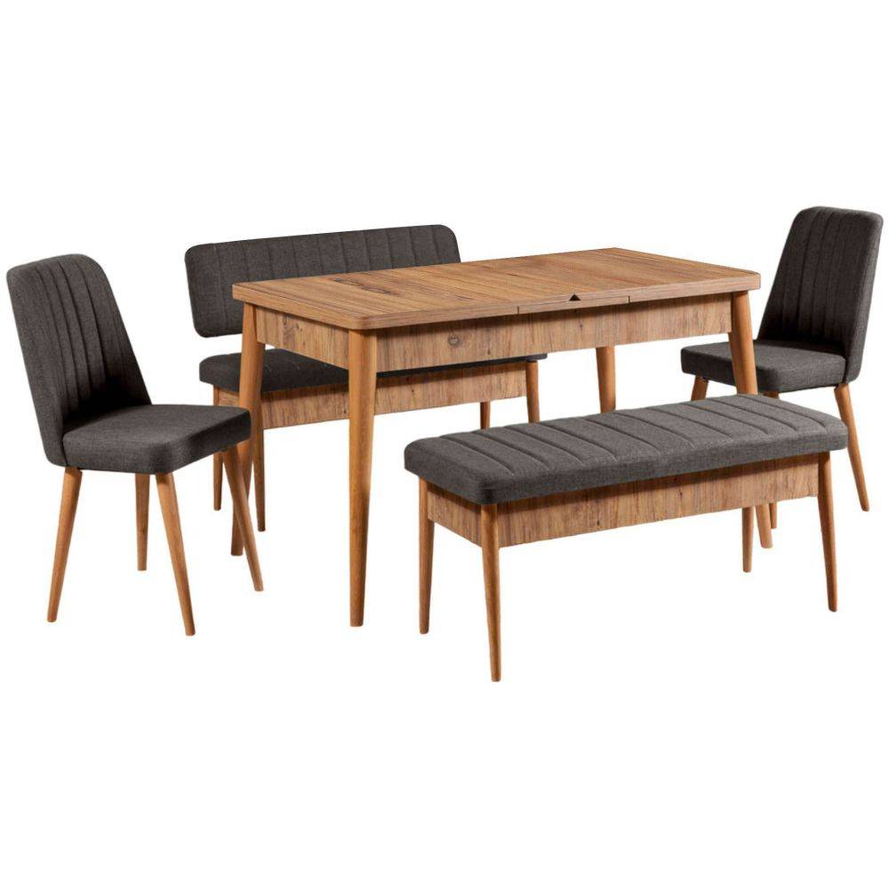 Ensemble repas table chaises et banc Vina (Noyer et anthracite)