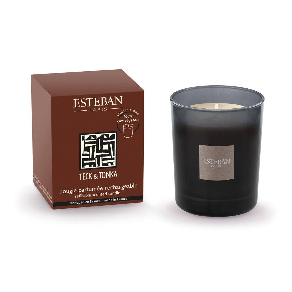 Bougie initiale parfumée & rechargeable 180g Teck & Tonka