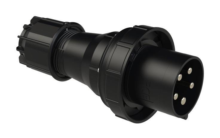 Prise P17 male 125A Tétrapolaire 5 points IP67 noire