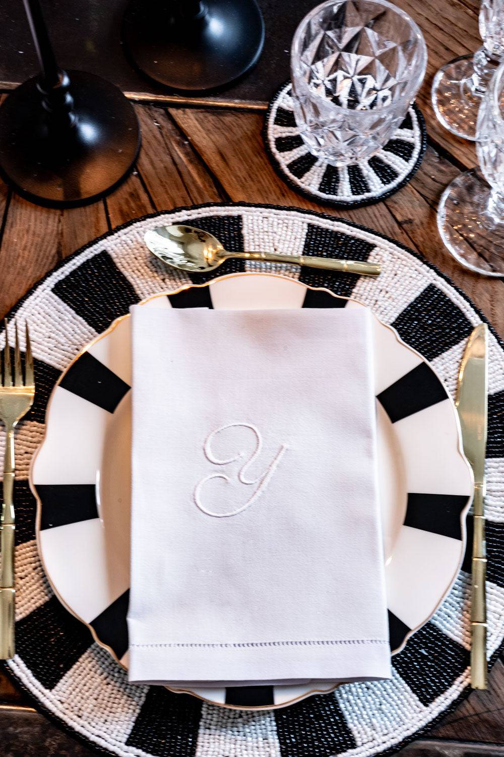 Serviette en coton avec détail ourlet initiale Y