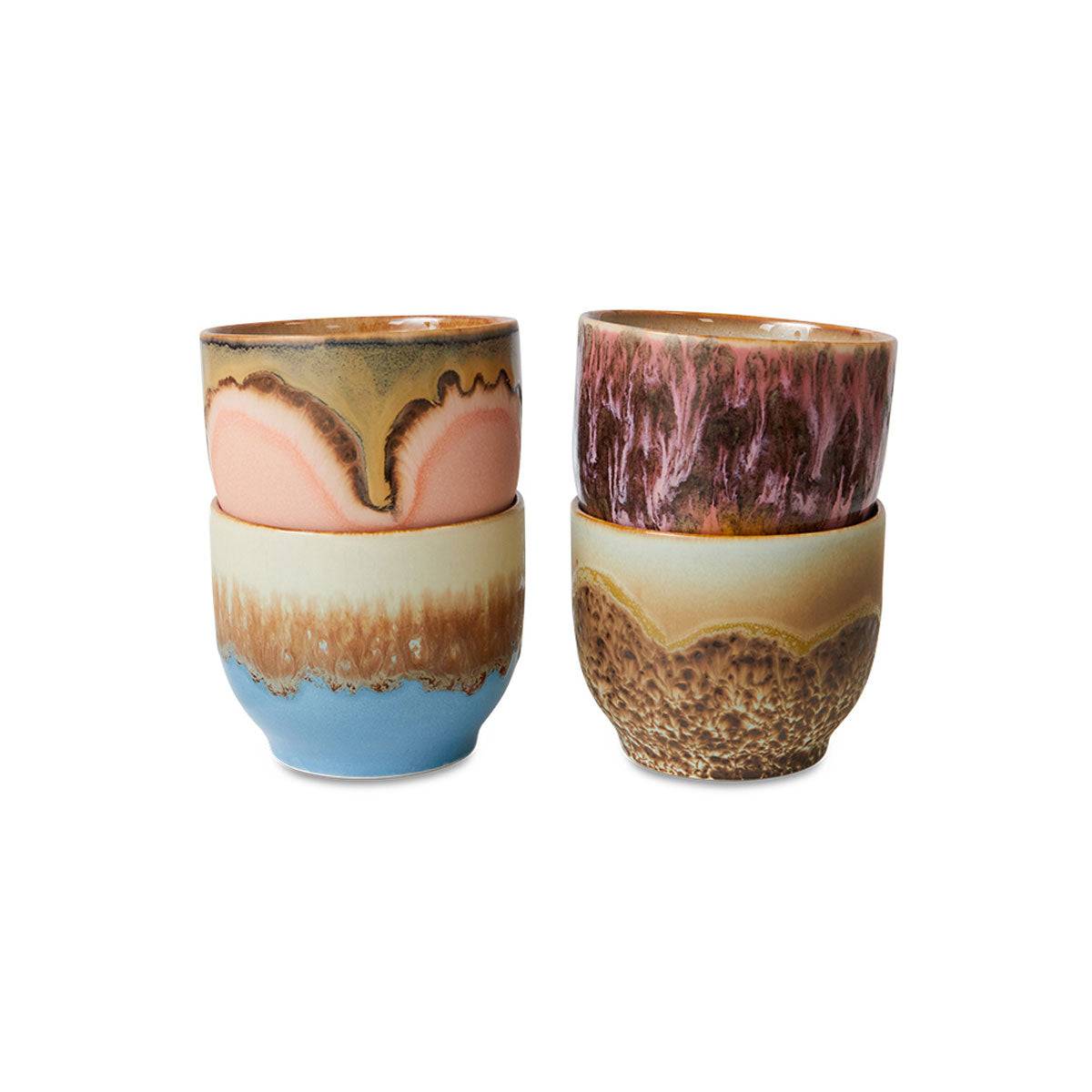 Lot de 4 Tasses à Cafe Lagoon en Céramique 70&rsquo;S – 8 x 7 cm
